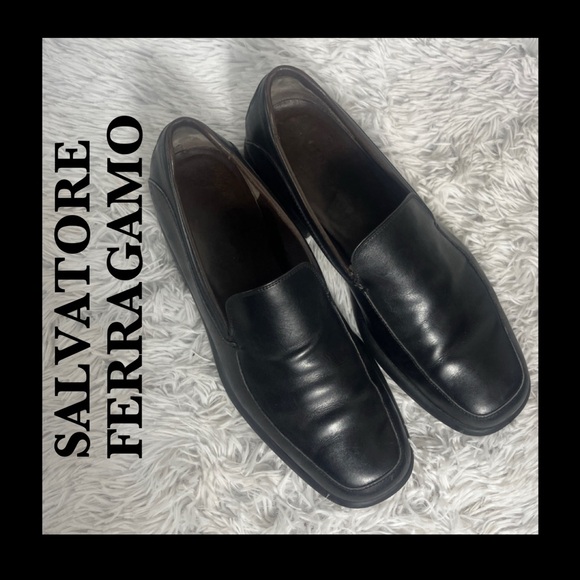 Salvatore Ferragamo Black Leather Slip-On Loafers